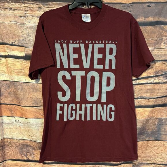West Texas A&M T-shirt M Maroon Lady Buffs Basketball SS  Never Stop Fighting - Picture 1 of 6